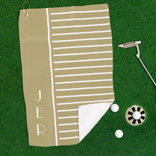 Golf Custom Initials   Gold White Modern Stripes Towel