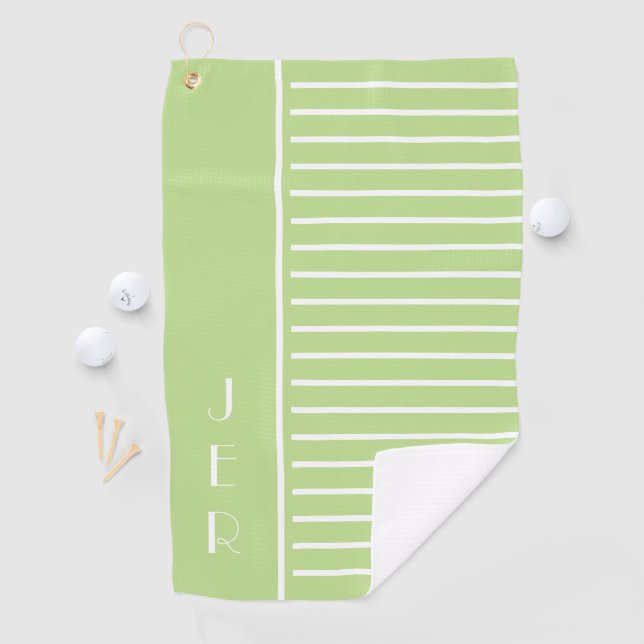 Golf Custom Initials |  Green White Modern Stripes Towel (InSitu)