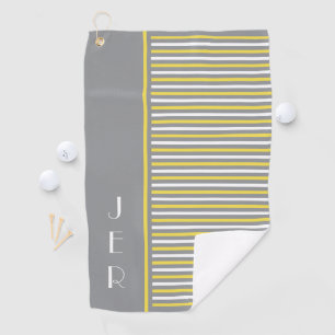 Golf Custom Initials   Grey Yellow Modern Stripes Towel