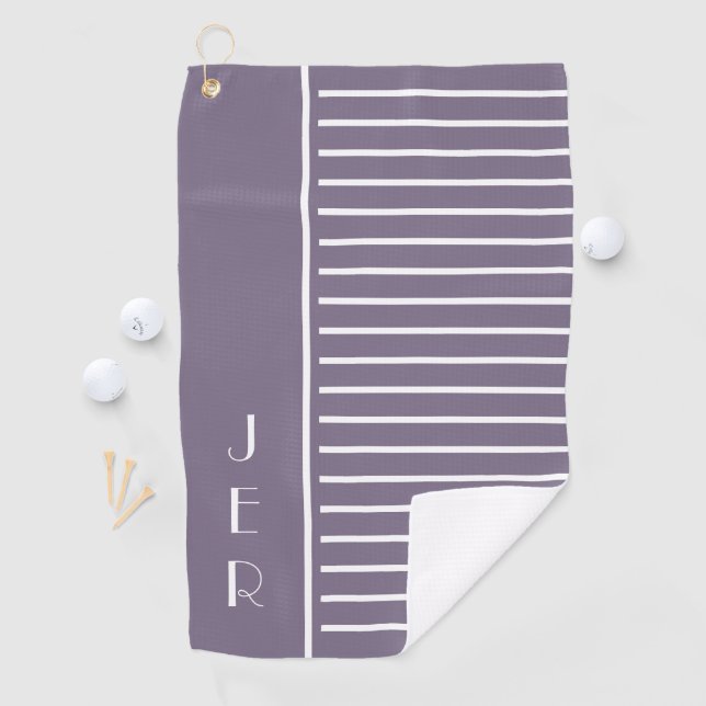 Golf Custom Initials |  Purple Modern Stripes Cool Golf Towel (InSitu)