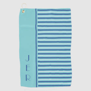 Golf Custom Initials   Teal & Blue Modern Stripe Golf Towel