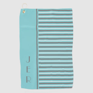 Golf Custom Initials   Teal & Grey Modern Stripes Towel