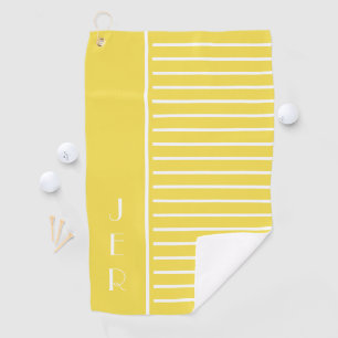 Golf Custom Initials Trendy Yellow Modern Stripes Towel