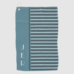 Golf Custom Initials Turquoise Grey Modern Stripes Towel
