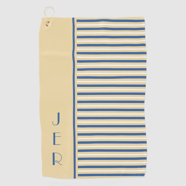 Golf Custom Initials | Yellow & Blue Modern Stripe Towel (Front)