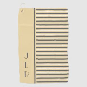 Golf Custom Monogram Initials Yellow Grey Stripe Towel