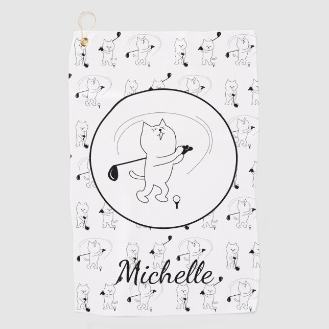 Golf Cute Cats Golfing Personalised Golf Towel (Front)