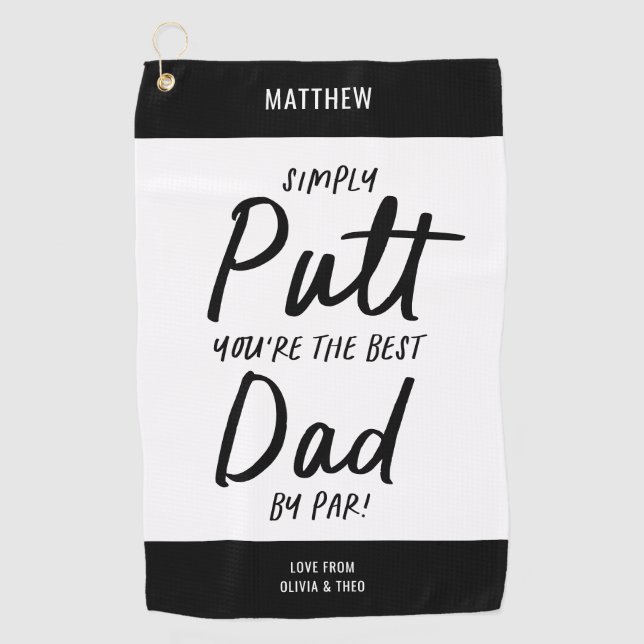 Golf dad modern black white typography funny towel (Front)