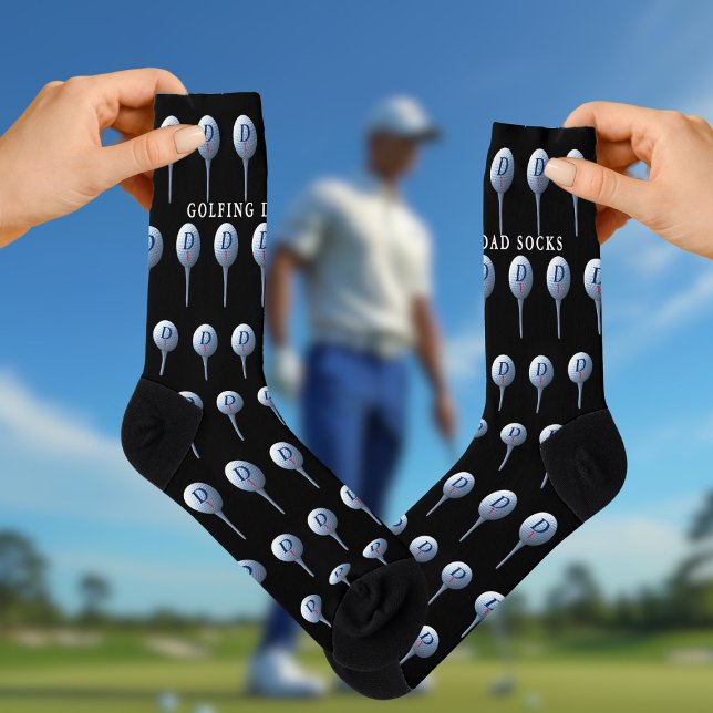 Golf Dad Teeing Off Black Golfing Socks (Teeing off? You'll need new socks for that. Just add your initial and golf ball number)