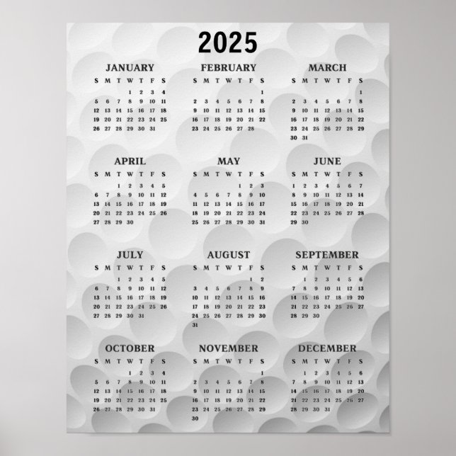Golf Design 2025 Calendar Poster (Front)