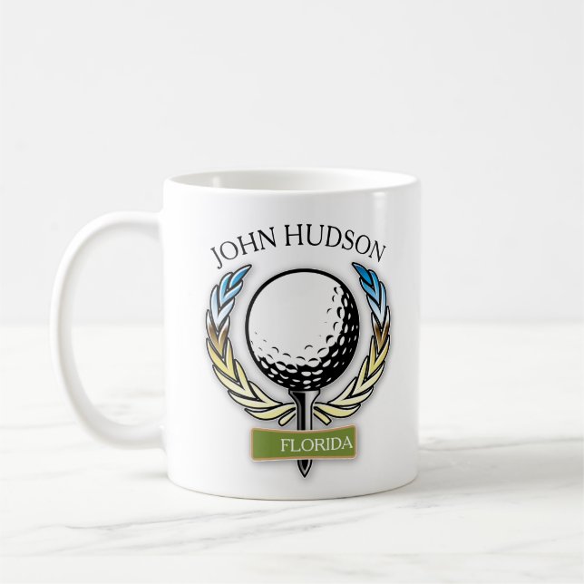 Golf Design with Wreath Monogram Template Coffee Mug (Left)