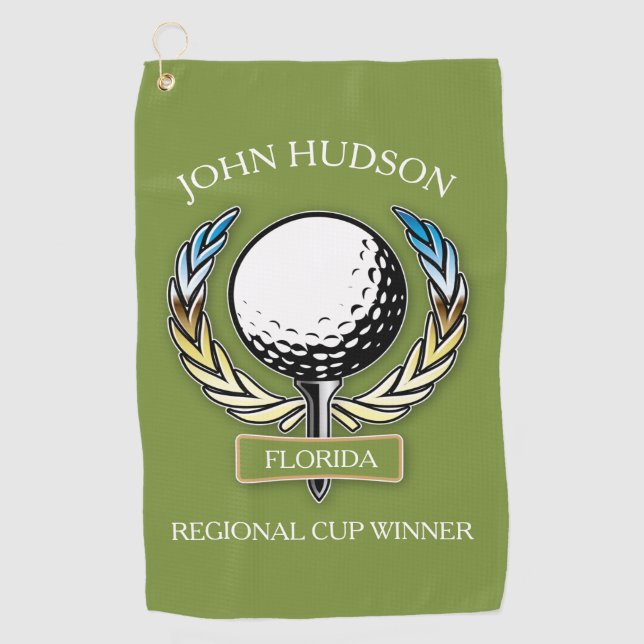 Golf Design with Wreath Monogram Template Golf Towel (Front)