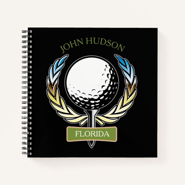 Golf Design with Wreath Monogram Template Notebook (Front)
