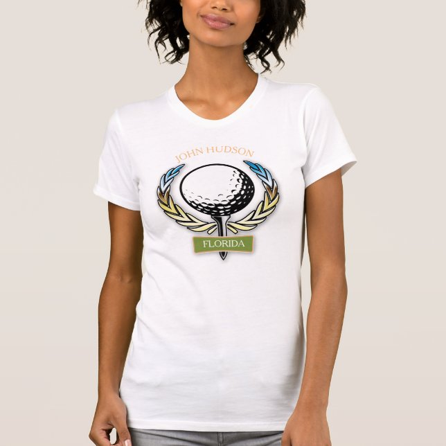 Golf Design with Wreath Monogram Template T-Shirt (Front)