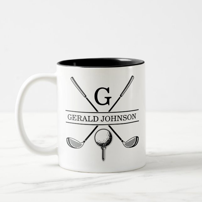 Golf Design with Wreath Monogram Template Two-Tone Coffee Mug (Left)