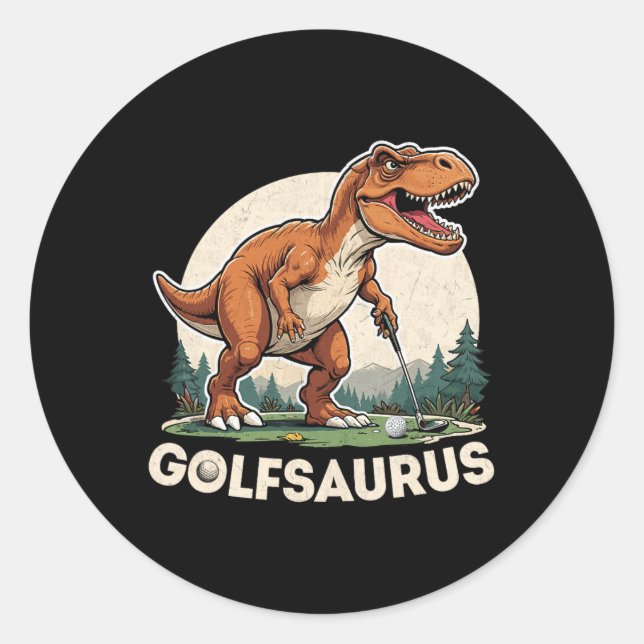 Golf Dinosaur Golfer T-rex Playing Golf Dino Golfi Classic Round Sticker (Front)