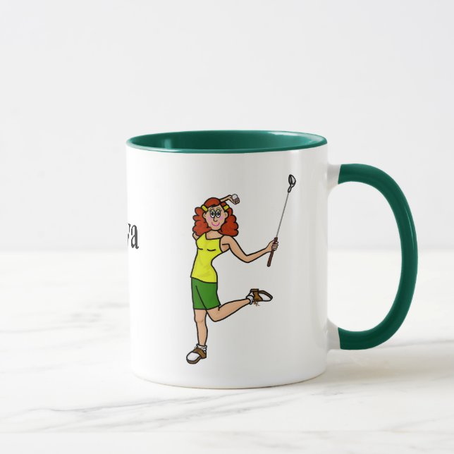 Golf Diva Red Hiar Woman Golfer Mug (Right)