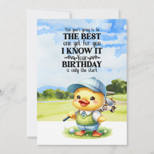 Golf Duck  Golfer with Golf Cart Birthday Wishes Holiday Card