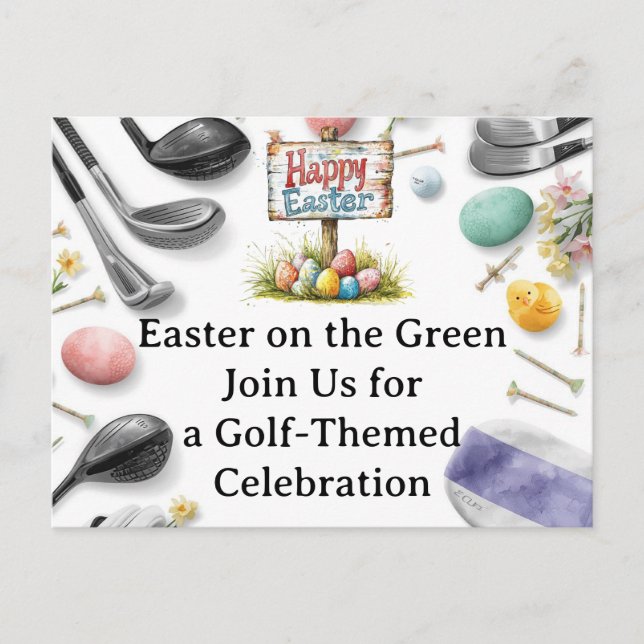 Golf Easter eggs balls and flower Invitation Card (Front)