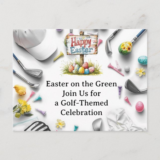 Golf Easter eggs balls and flower Invitation Card (Front)