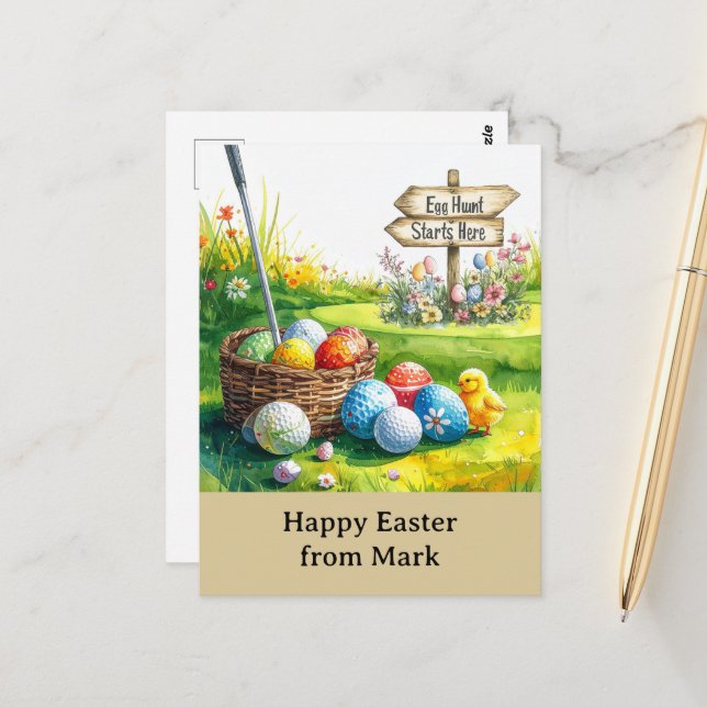 Golf Easter for golfer watercolor Spring Postcard (Front/Back In Situ)