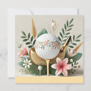 Golf Easter Holiday Card with golf ball and flower