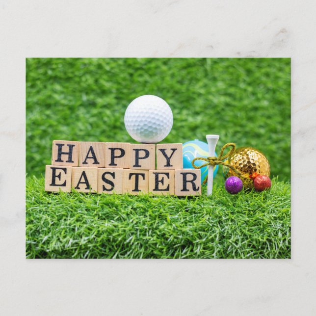 Golf Easter Holiday with golf ball on green grass Postcard (Front)