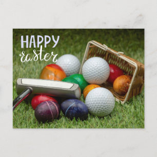 Golf Easter Holiday with golf ball on green grass  Postcard