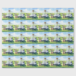 Golf Easter holiday with golf cart and easter eggs Wrapping Paper