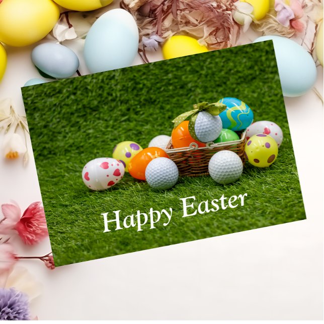 Golf Easter with ball and colourful easter eggs Holiday Card (Creator Uploaded)