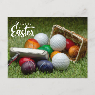 Golf Easter with colourful eggs golf ball  Holiday Postcard