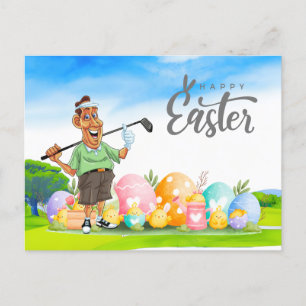 Golf Easter with golf ball and egg for golfer Holiday Postcard