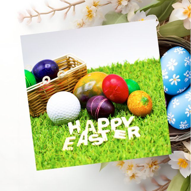 Golf Easter with golf ball and eggs on green Holiday Card (Creator Uploaded)