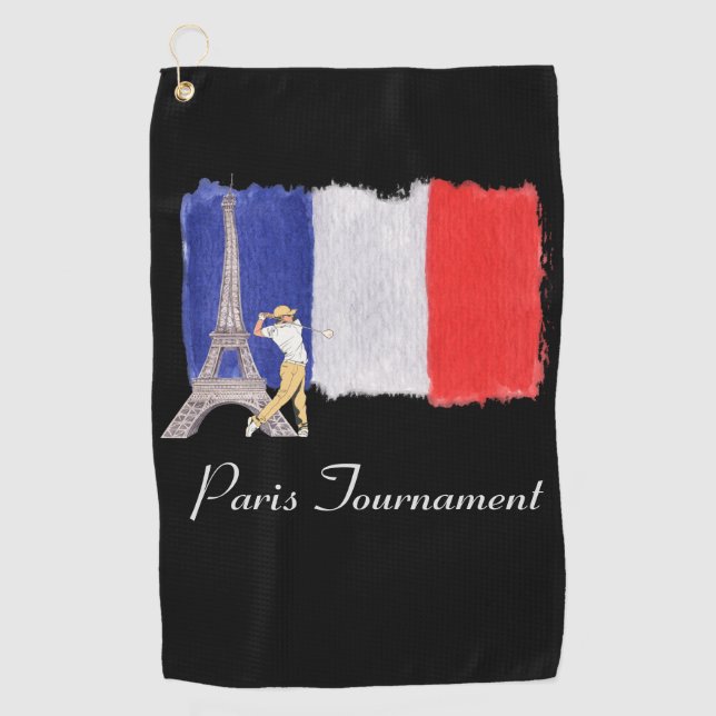 Golf Eiffel tower with French golfer flag France   Golf Towel (Front)