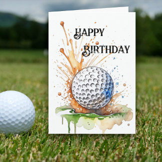 Golf Enthusiasts Watercolor Art Birthday Card