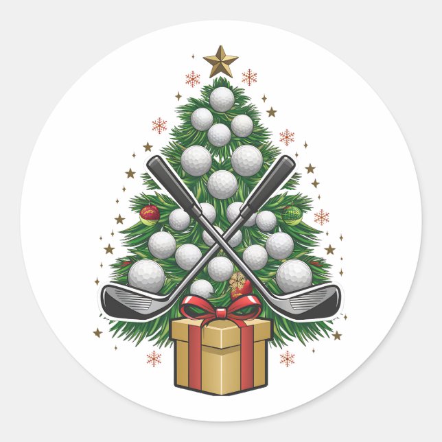 Golf Equipment Christmas Tree Christmas Golf Classic Round Sticker (Front)