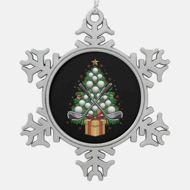 Golf Equipment Christmas Tree Christmas Golf Snowflake Pewter Christmas Ornament (Front)