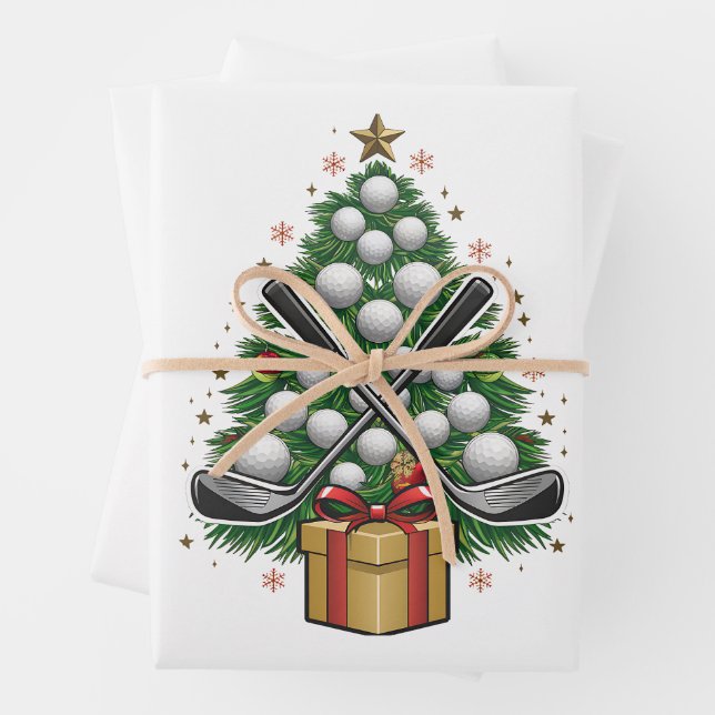 Golf Equipment Christmas Tree Christmas Golf Wrapping Paper Sheet (In situ)
