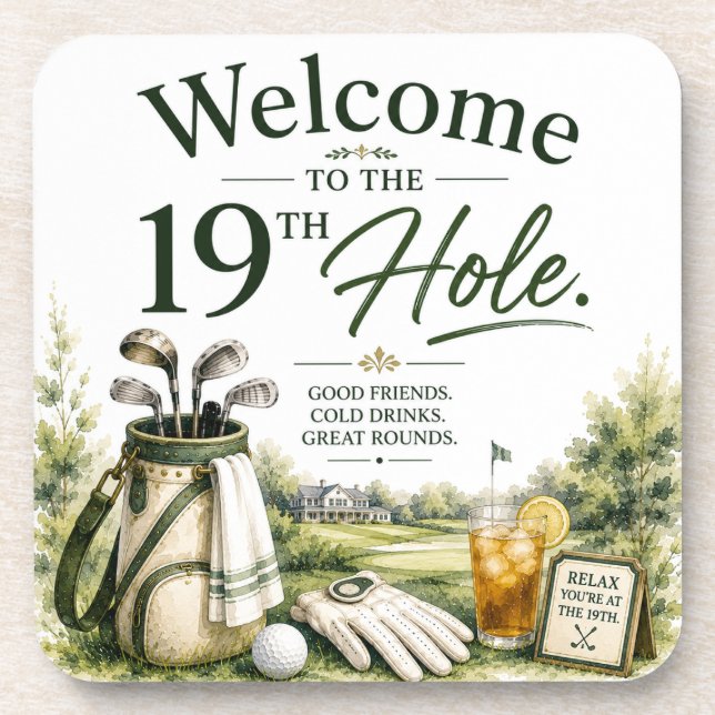 Golf equipment with text on green coaster (Front)