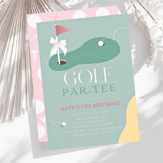 Golf Fairway Pink Flag Bow Girl's Birthday Par-Tee Invitation