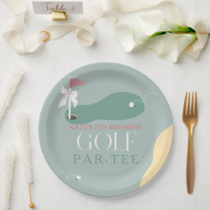 Golf Fairway Pink Flag Bow Girl's Birthday Par-Tee Paper Plate