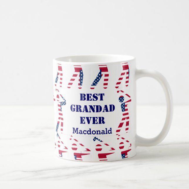 GOLF FAN Best Grandad Ever Personalised USA Flag Coffee Mug (Right)
