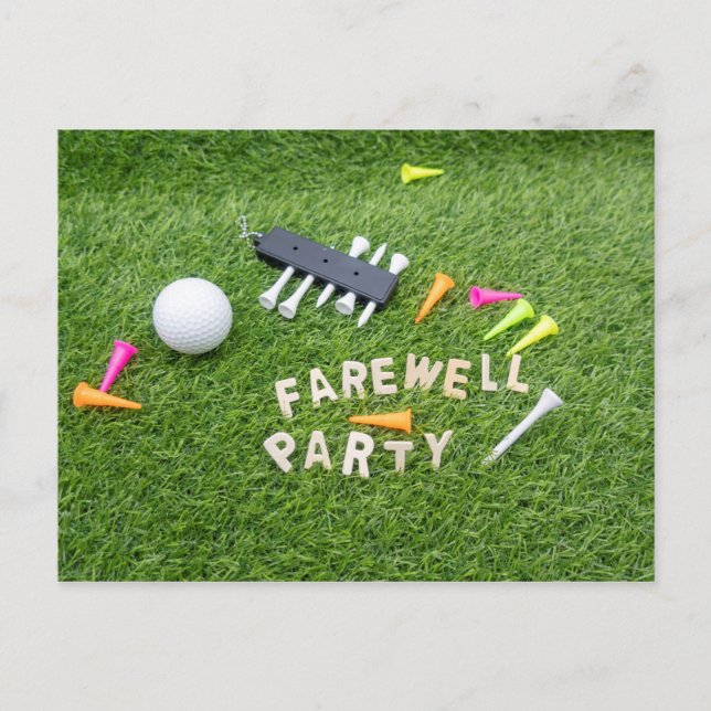 Golf Farewell Party with golf ball on green grass Postcard (Front)
