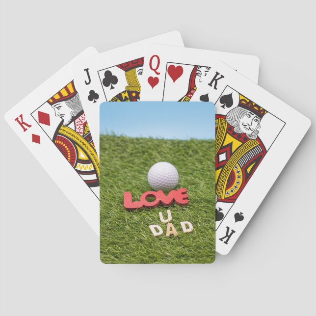 Golf father's day golf ball with love on green playing cards (Back)