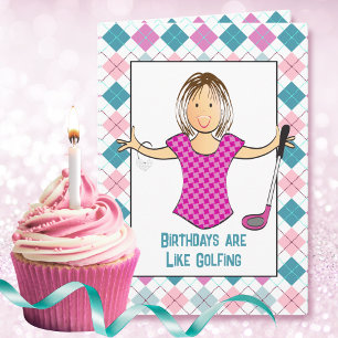 Golf Female Cartoon Funny Saying Birthday Card