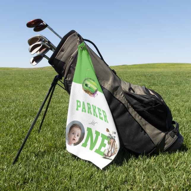 Golf First Birthday Cute Personalised Photo Towel (Green)