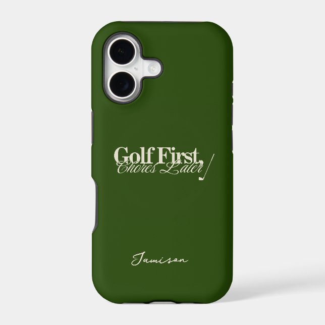 'Golf First, Chores Later' Funny Classic Green  (Back)