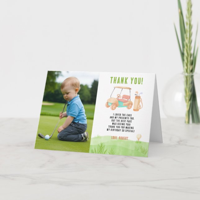 Golf First Year Birthday Thank you Card (Front)