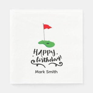 Golf flag with text Happy Birthday Napkin