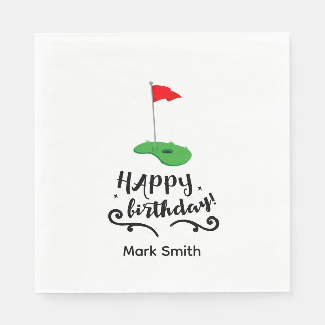 Golf flag with text  Happy Birthday Napkin (Front)